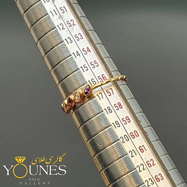 انگشتر بیضی بنفش پنج نگین طلا